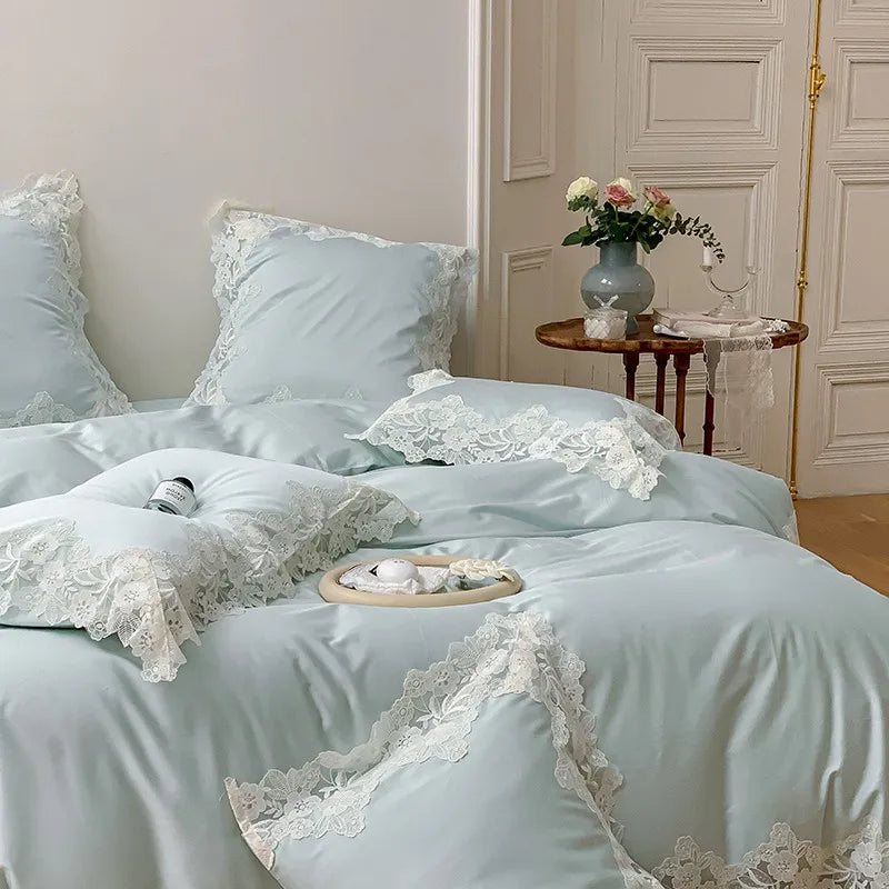 France : 4 piece Bedding Set Romantic Wedding Chic White Lace 1000TC Egyptian Cotton Ultra Soft Duvet Cover Bed Sheet Pillowcases