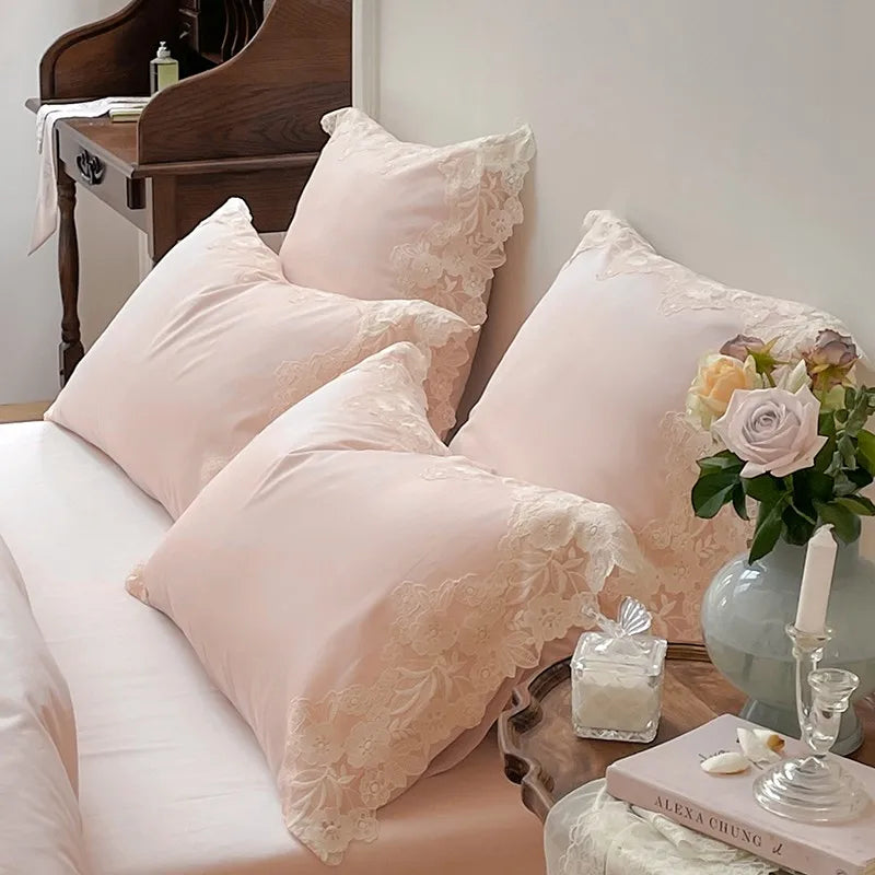 France : 4 piece Bedding Set Romantic Wedding Chic White Lace 1000TC Egyptian Cotton Ultra Soft Duvet Cover Bed Sheet Pillowcases