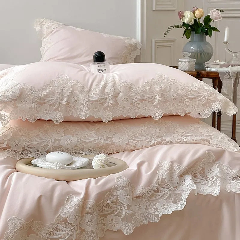 France : 4 piece Bedding Set Romantic Wedding Chic White Lace 1000TC Egyptian Cotton Ultra Soft Duvet Cover Bed Sheet Pillowcases