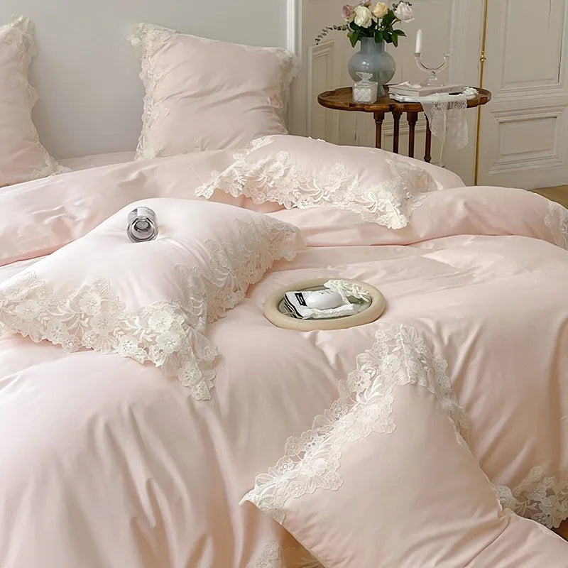 France : 4 piece Bedding Set Romantic Wedding Chic White Lace 1000TC Egyptian Cotton Ultra Soft Duvet Cover Bed Sheet Pillowcases