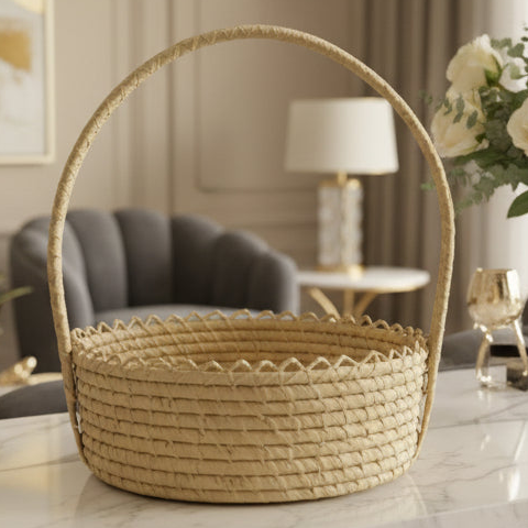 Straw Basket with Handle