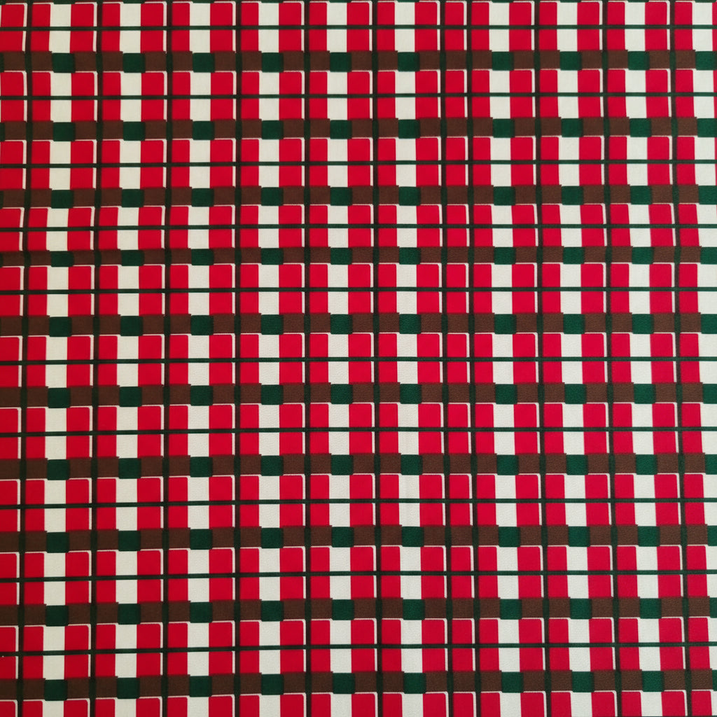 Checkered fabric pattern with red, green, and white colors.