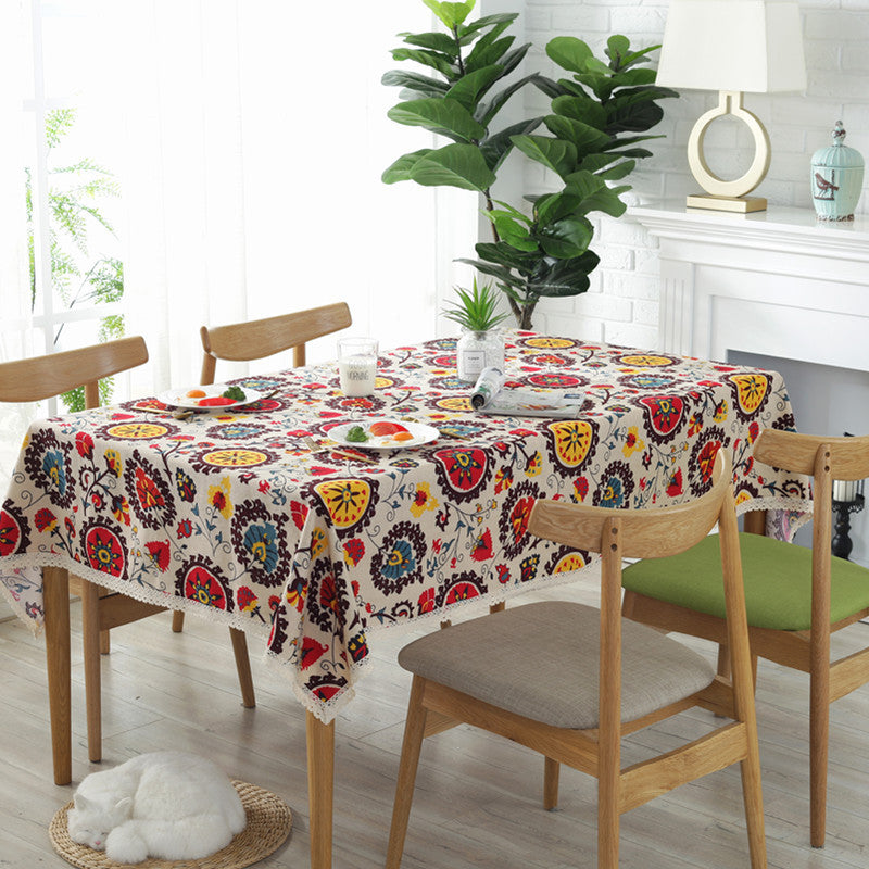 Table Cloth - Sunflower Design, Cotton and Linen