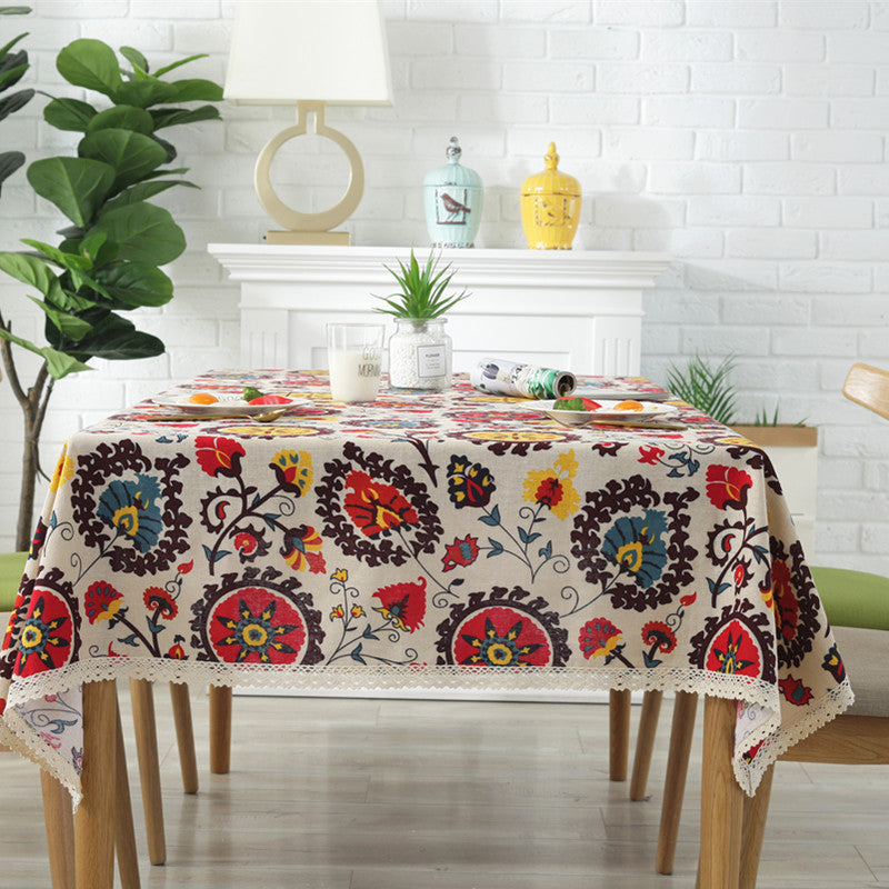 Table Cloth - Sunflower Design, Cotton and Linen