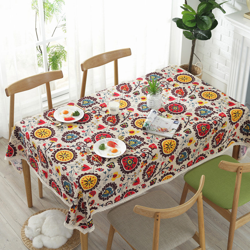Table Cloth - Sunflower Design, Cotton and Linen