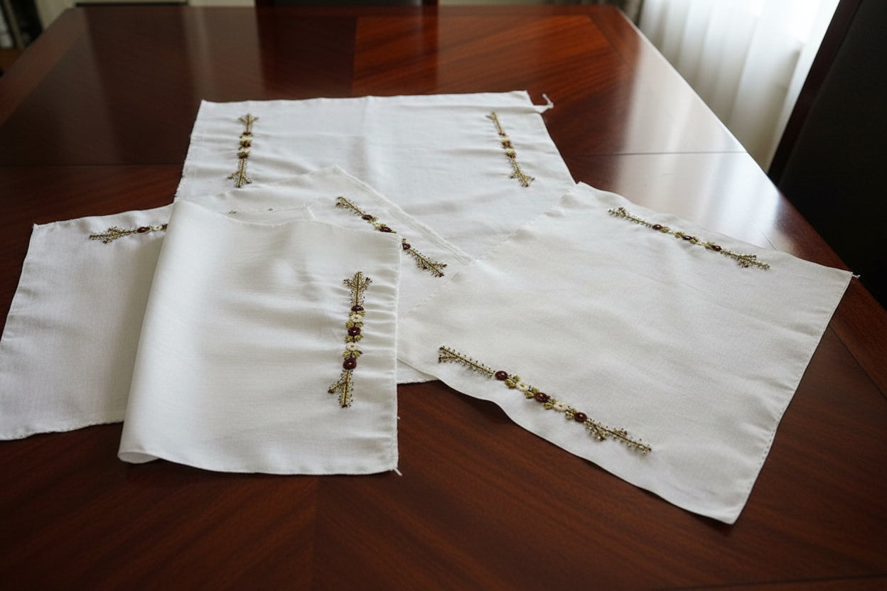 Tray Cloth / Table Mat with Bullion Rose Embroidery