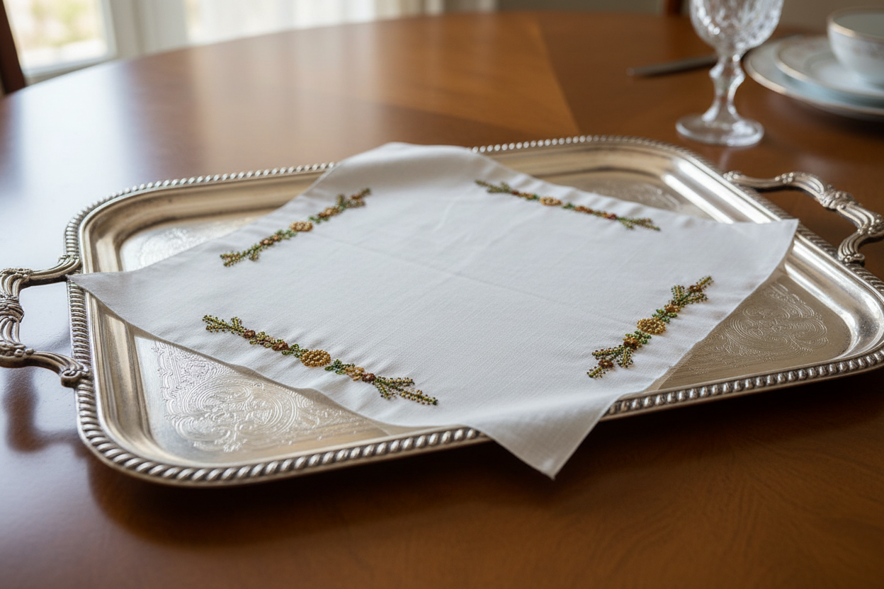 Tray Cloth / Table Mat with Bullion Rose Embroidery