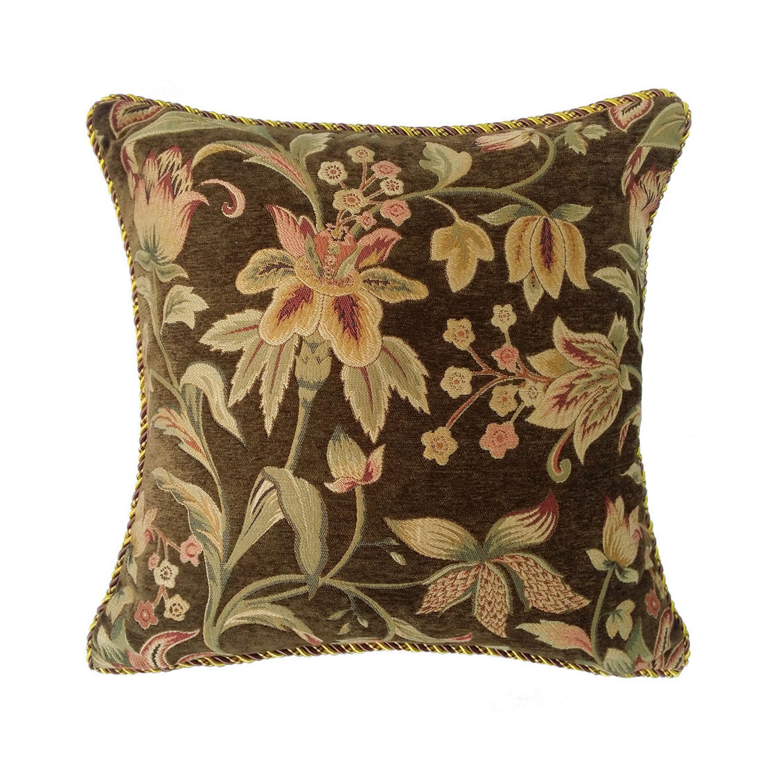 Classical Flower Pillowcase Flower Cotton Brown Chenille Living Room Sofa Cushion Cover